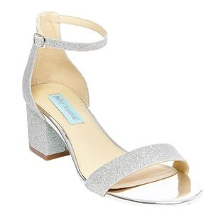 Blue by Betsey Johnson Miri silver glitter heels ankle wrap dress sandals shoes